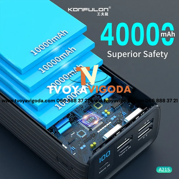 Power Bank Konfulon A21s 40000mAh 22.5W &mdash; Зовнішній акумулятор із швидким заряджанням QC22.5W та PD20W KonfulonA21s фото