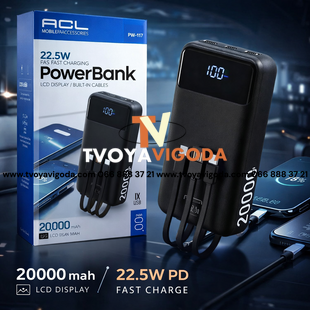 ACL PW-117 &mdash; 20 000 mAh / 22.5W PD / LCD дисплей / вбудовані кабелі ACL PW-117 фото