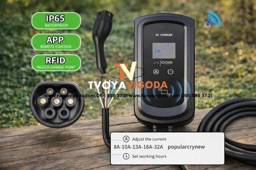 Автомобильная зарядная станция iDome ID-7000S, Type-2, 7 кВт, IP65, Wi-Fi, RFID ID-7000S фото