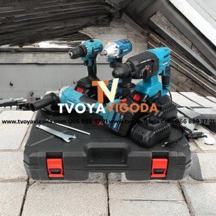 Набір інструментів Makita 4 в 1 (2 АК. 48v) (перфоратор, болгарка, шурупокрут та гайковерт) (2) 24124124 фото
